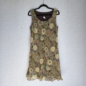 Vtg 90s Connected Womens 12P Dress Sheath Bias Cut Chiffon Retro Boho Abstract